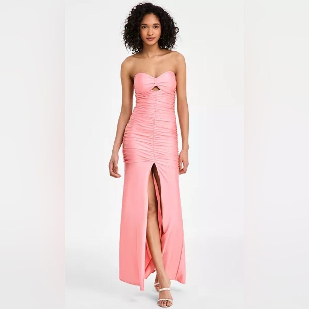 Emerald Sundae Juniors' Pink Sweetheart Strapless Cutout Gown